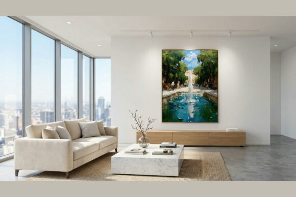 Evaluating Impasto City Fountain Oil Painting Art