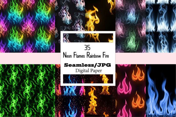 Neon Flames Rainbow Fire Digital Paper Essentials