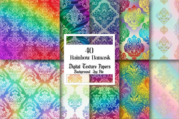 Rainbow Damask Digital Paper & Creative Applications