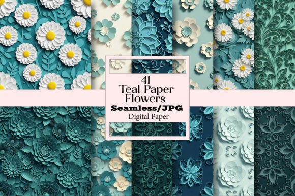 Unlock Creative Potential with Teal Paper Flowers Digital Paper