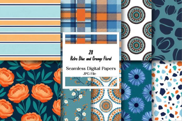 Unlock Creativity with Retro Blue and Orange Floral Digital